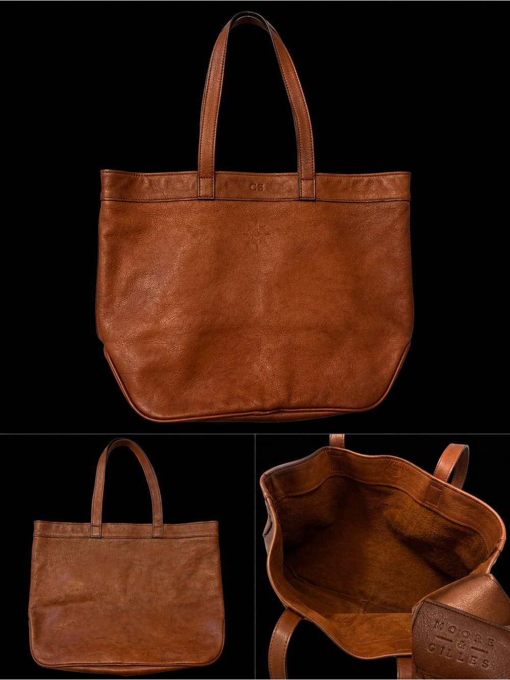 Moore & Giles Brown Leather Tote Bag Large Cognac Shoulder Bag Unlined